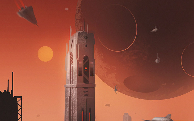 Futuristic city red sky red free wallpaper - medium preview image