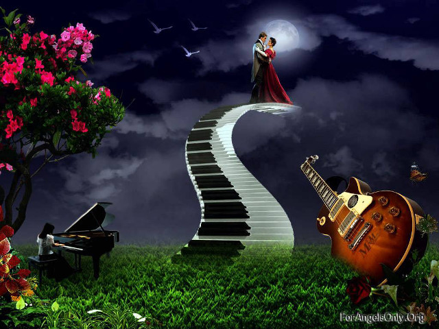 Couple piano grass guitar night free wallpaper - medium preview image