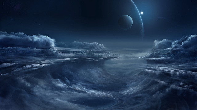 Planet moon blue hue night free wallpaper - medium preview image