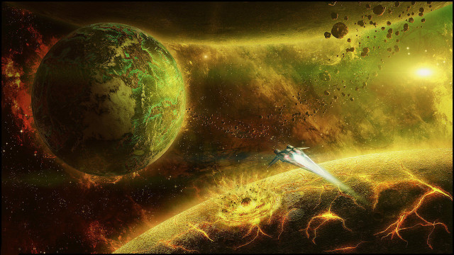 Spacecraft starry sky planet explosion free wallpaper - medium preview image