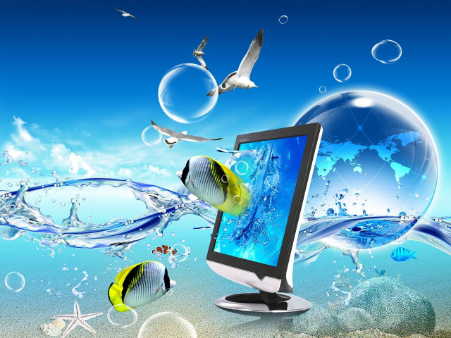 Computer monitor desk fish bubbles #2 free wallpaper - medium preview image