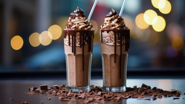 Chocolate milkshake glasses bokeh lights free wallpaper - medium preview image