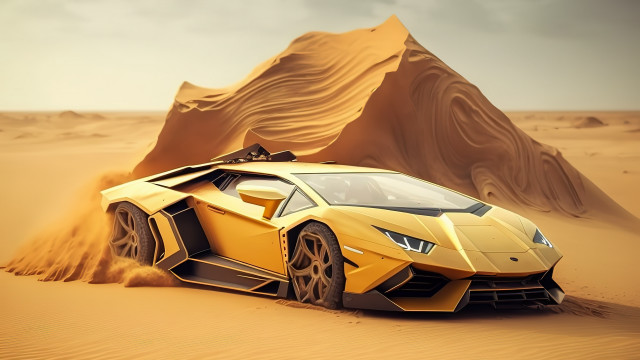 Yellow car desert mountain sky free wallpaper - medium preview image