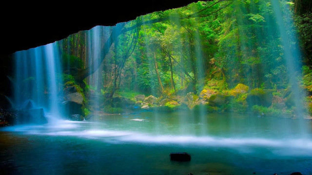 Waterfall forest blue pool cave #3 free wallpaper - medium preview image