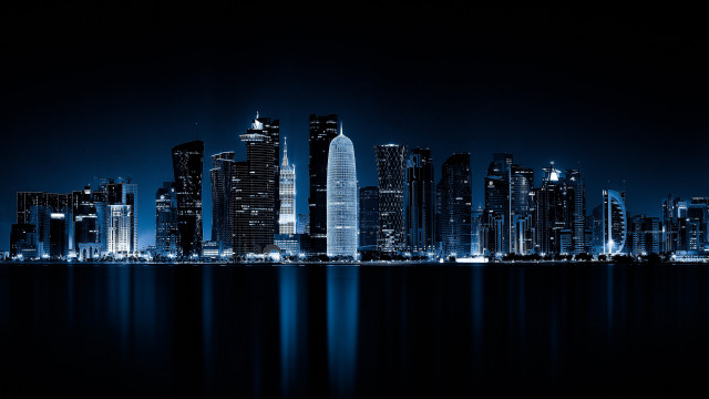 City skyline night reflection skyscraper free wallpaper - medium preview image