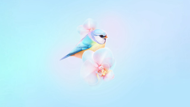 Bird flower pink blue digital free wallpaper - medium preview image