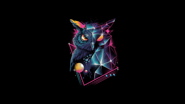 Black owl geometric colorful glowing free wallpaper - medium preview image