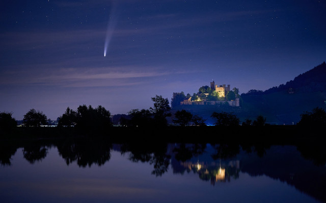 Castle night lake aurora fireworks free wallpaper - medium preview image