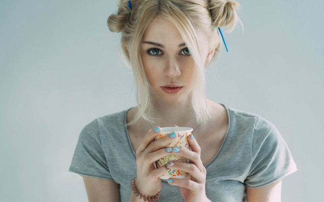 Woman coffee donut bow portrait free wallpaper - medium preview image