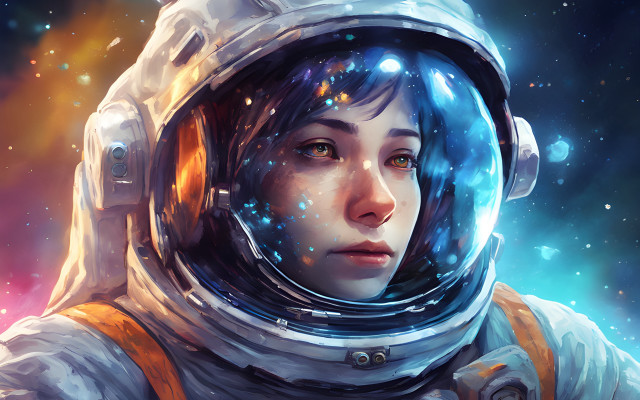 Space astronaut aurora starry sky free wallpaper - medium preview image