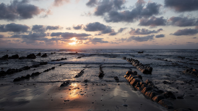Sunset ocean rocks water clouds #7 free wallpaper - medium preview image