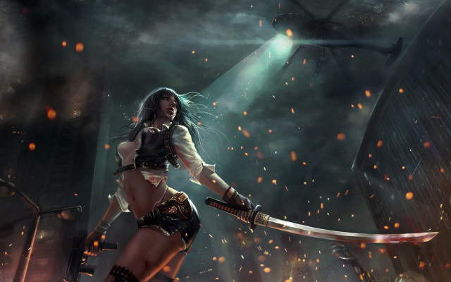 Woman sword dark room light #3 free wallpaper - medium preview image