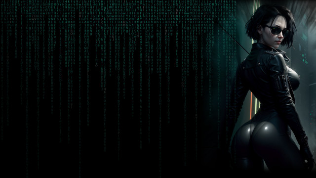 Woman black leather cyberpunk wall free wallpaper - medium preview image