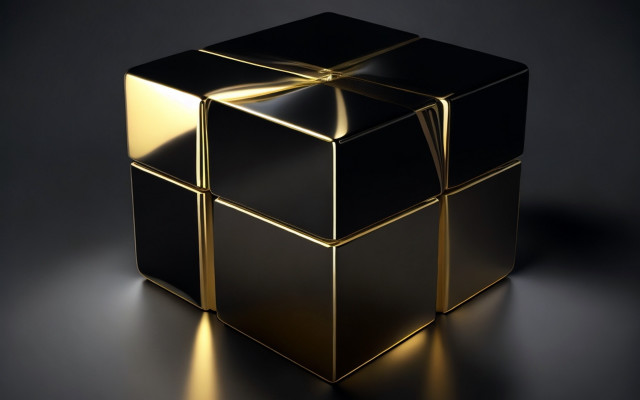 Golden cube bow abstract sculpture free wallpaper - medium preview image