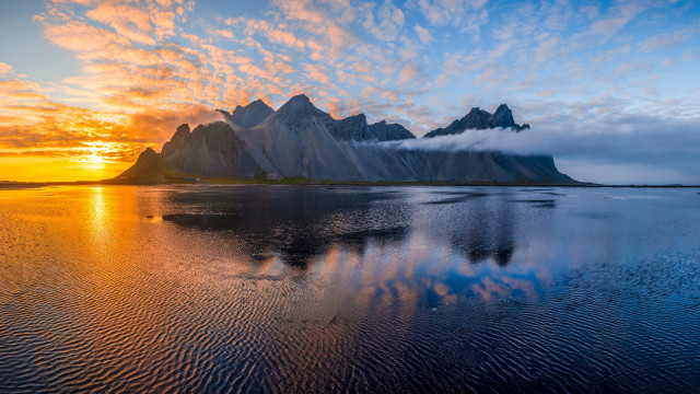 Mountain range clouds water sunset free wallpaper - medium preview image
