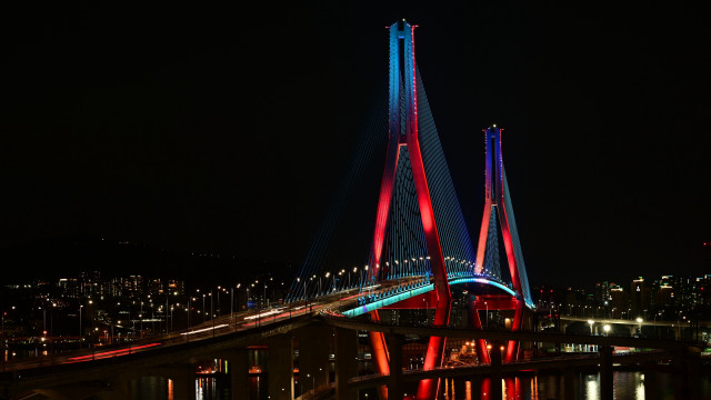 Bridge lights cityscape night starry free wallpaper - medium preview image