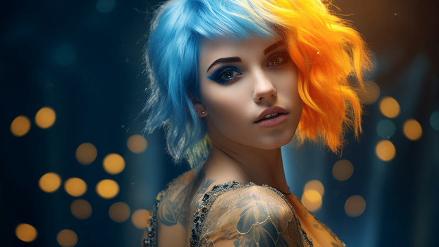 Blue yellow wig blurry bokeh free wallpaper - medium preview image
