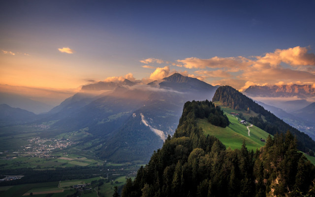 Mountain range valley clouds trees free wallpaper - medium preview image