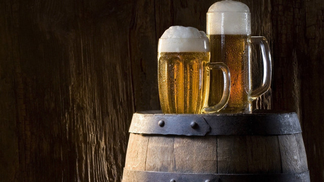 Two beer mugs barrel wooden free wallpaper - medium preview image