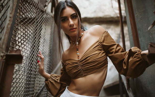Arabesque fence fashion portrait blackhair free wallpaper - medium preview image