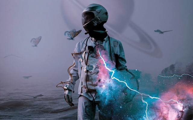 Space man ocean lightning bolt free wallpaper - medium preview image