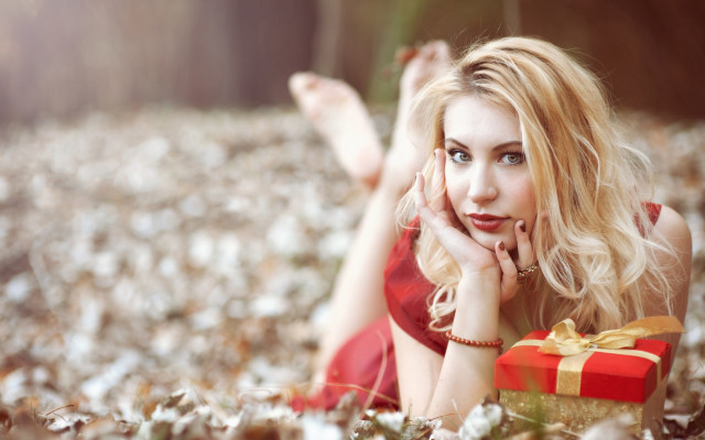 Woman gift box christmas blonde free wallpaper - medium preview image