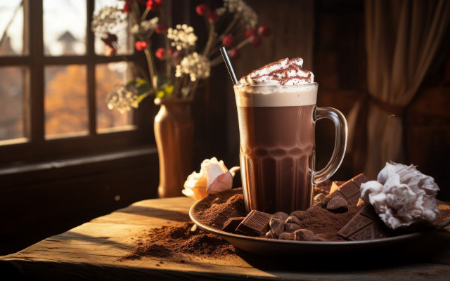 Hot chocolate marshmallows vase window free wallpaper - medium preview image