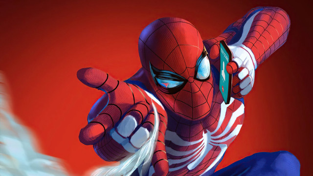 Spiderman flying gloves glowing red free wallpaper - medium preview image