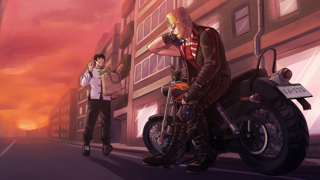 Motorcycle street men women dusk free wallpaper - medium preview image