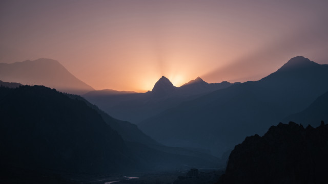Mountain range sunset river forest free wallpaper - medium preview image