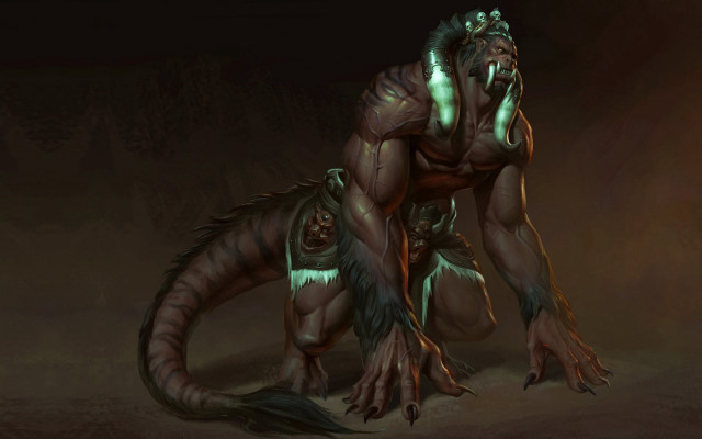 Demonic green eyes kneeling glowing free wallpaper - medium preview image