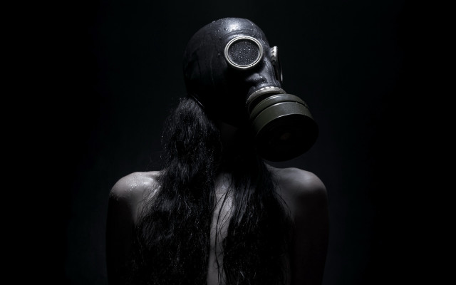 Woman gasmask dystopian portrait dark free wallpaper - medium preview image