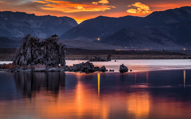 Mountain reflection sunset orange sky free wallpaper - medium preview image