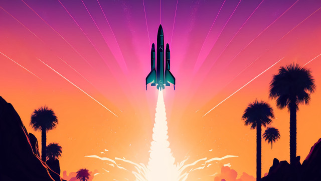 Space shuttle sunset palm mountains free wallpaper - medium preview image