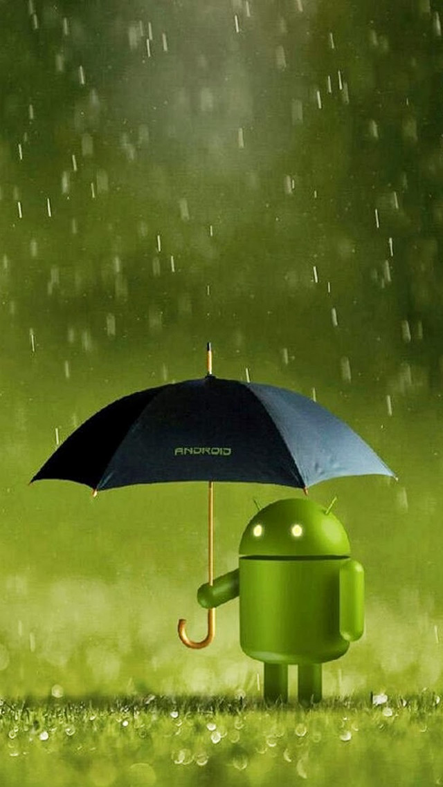 Green android character holding umbrella #3 free wallpaper - medium preview image