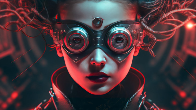 Futuristic woman metal goggles cyberpunk free wallpaper - medium preview image
