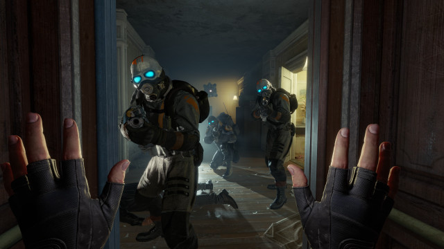 Gas mask man hallway cryengine free wallpaper - medium preview image