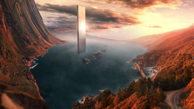 Tower lake mountains sunset forest free wallpaper - medium preview image