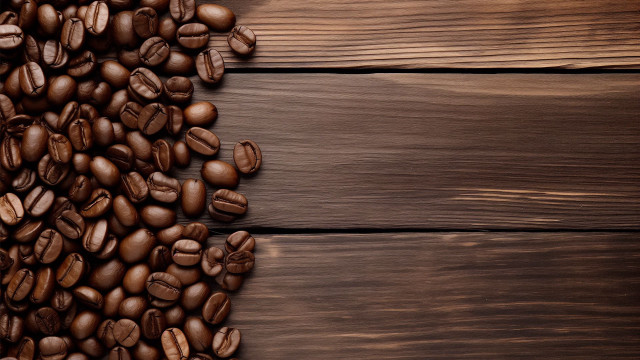 Coffee beans wooden table minimalism free wallpaper - medium preview image