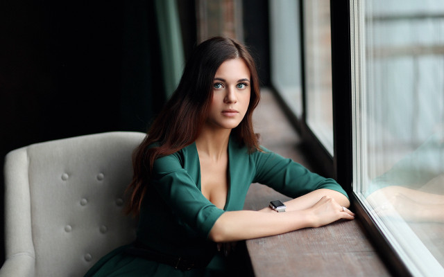 Woman window sill street figurative free wallpaper - medium preview image