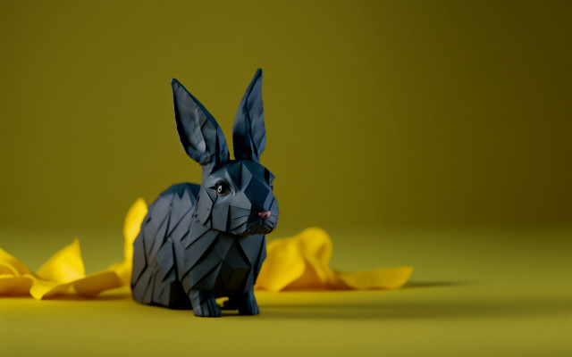 Black rabbit paper yellow background free wallpaper - medium preview image