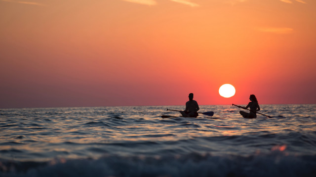 Surfing dawn sunset ocean silhouette free wallpaper - medium preview image