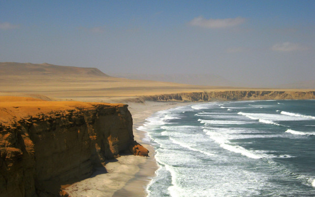 Cliff overlooking ocean waves shore free wallpaper - medium preview image