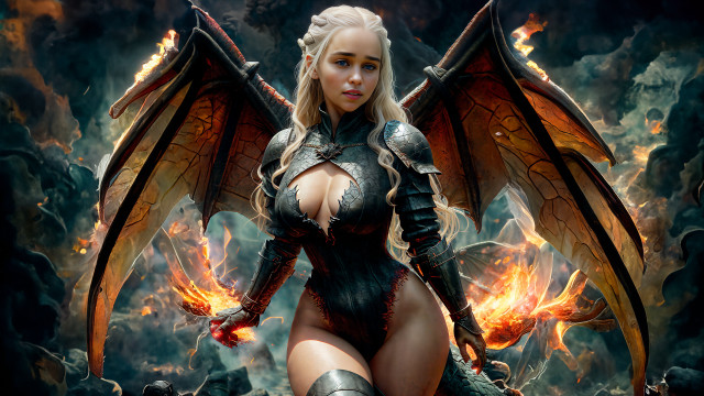 Woman dragon wings demon fire free wallpaper - medium preview image