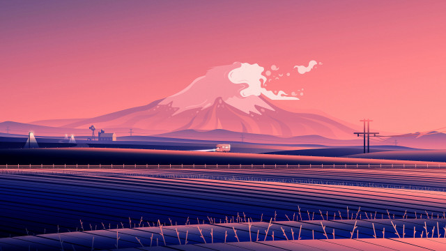 Mountain train crops pink sky free wallpaper - medium preview image