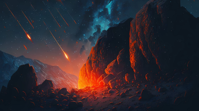 Mountain lava fire starry sky free wallpaper - medium preview image