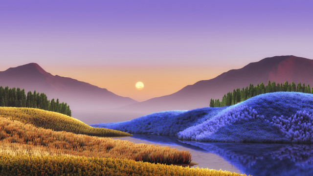 Mountain lake forest sunset purple free wallpaper - medium preview image