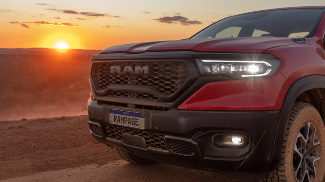 Red truck sunset dusk mountain free wallpaper - medium preview image