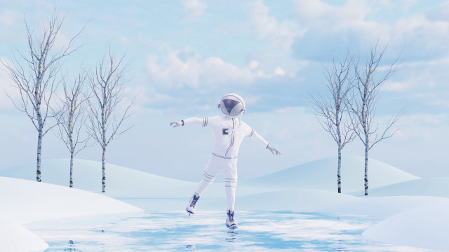 Man white suit skating frozen free wallpaper - medium preview image