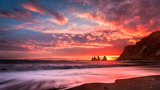 Sunset beach waves cliff rock free wallpaper - medium preview image